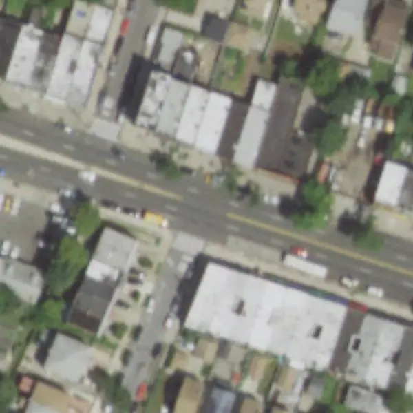 Aerial photo of Hempstead Ave & 220th St, north at the top, with the camera's spot marked