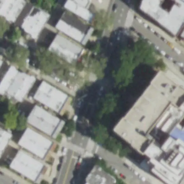 Aerial photo of 6th Ave & 72nd St, north at the top, with the camera's spot marked