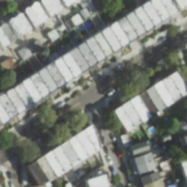 Aerial photo of Eliot Ave & 63rd St, north at the top, with the camera's spot marked